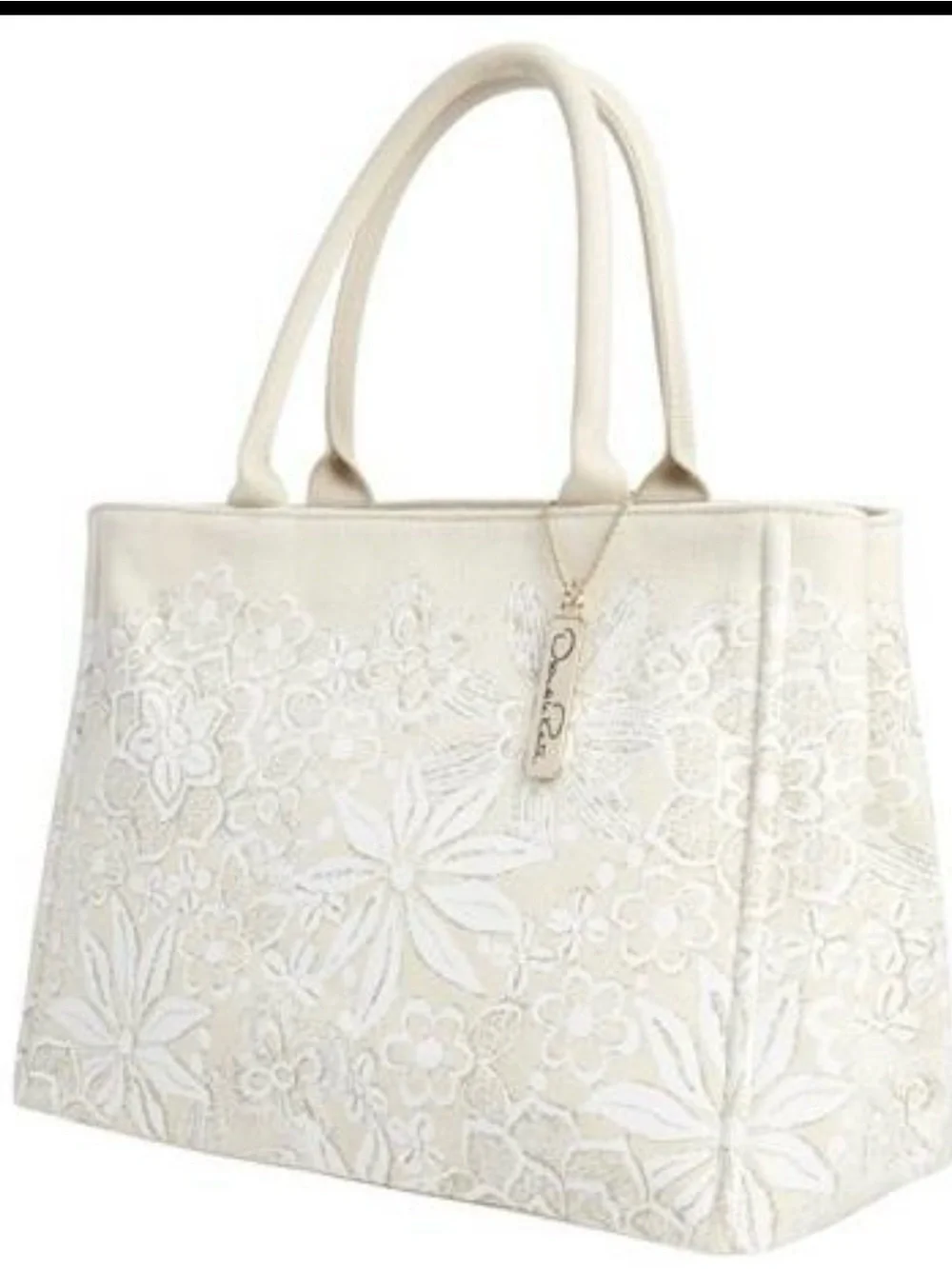 Oscar de la Renta Cream Floral Lace Tote
